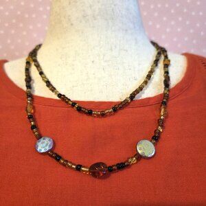 Two Strand Amber Color Seed Bead Necklace
